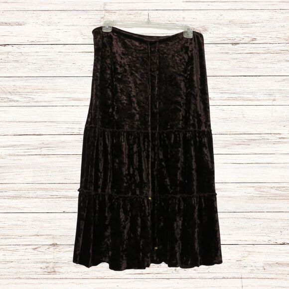 Dress Barn Skirt Sz M Mid Calf Brown Tiered Mock Velvet  Skirt Women - Picture 1 of 8